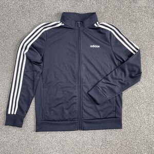 Adidas Track Jacket Women's Navy Blue White 3 Stripe Full Zip Pockets Size Large